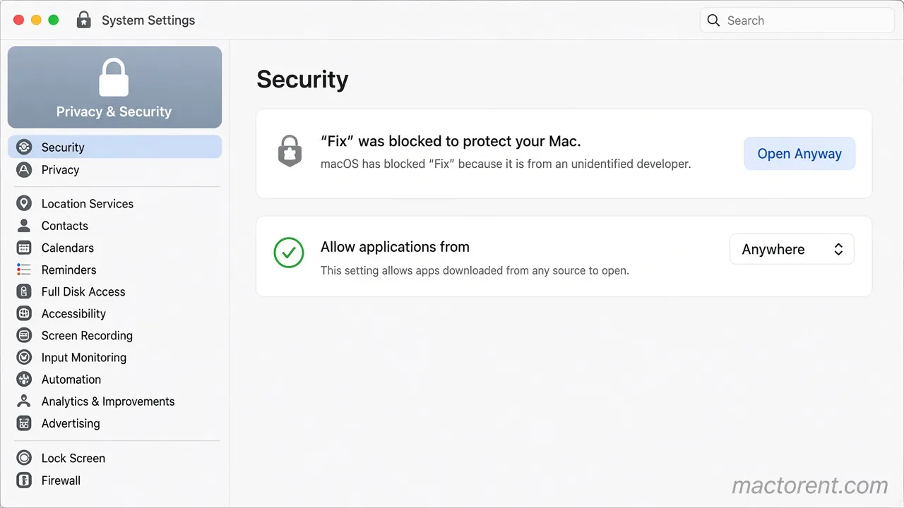 Privacy and Security with Open Anyway and Allow applications from Anywhere