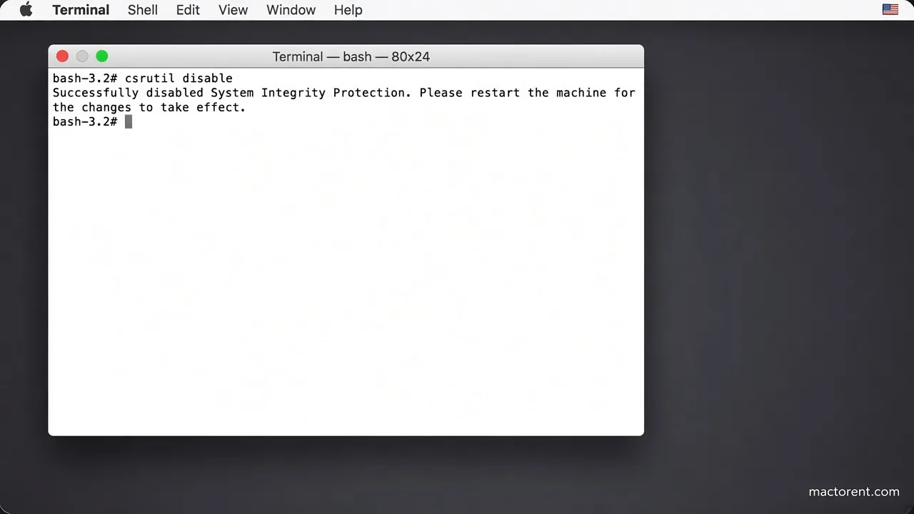 Recovery Terminal after csrutil disable, asking for a restart